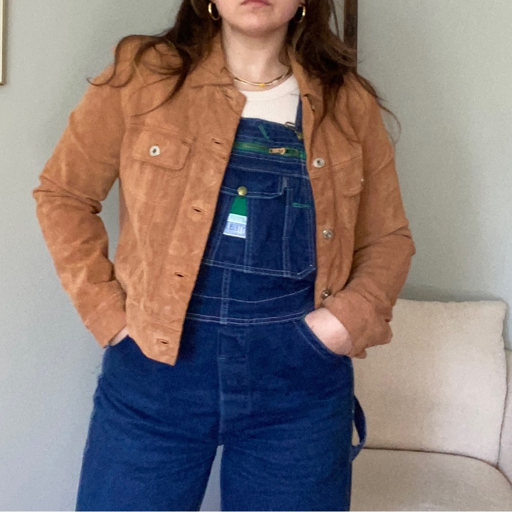 Y2K Camel-Colored Suede Leather Jacket